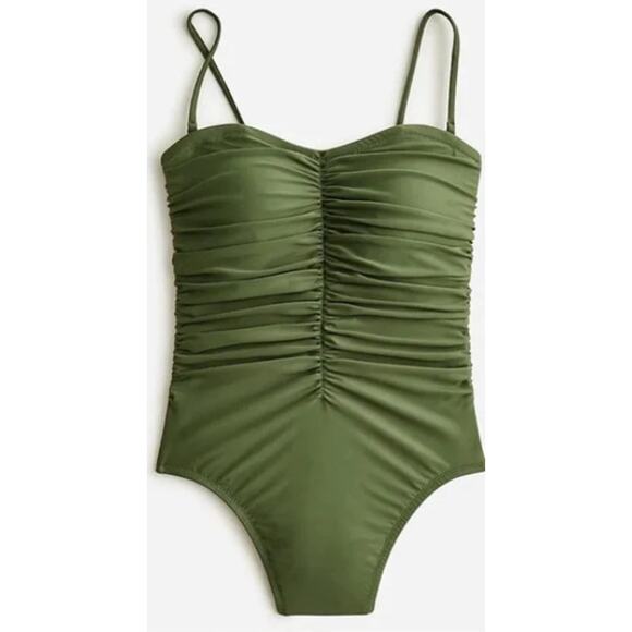 J.Crew One Piece Swimsuit Women's Plus 22 Olive Green Ruched Sweetheart Neckline - Picture 1 of 11